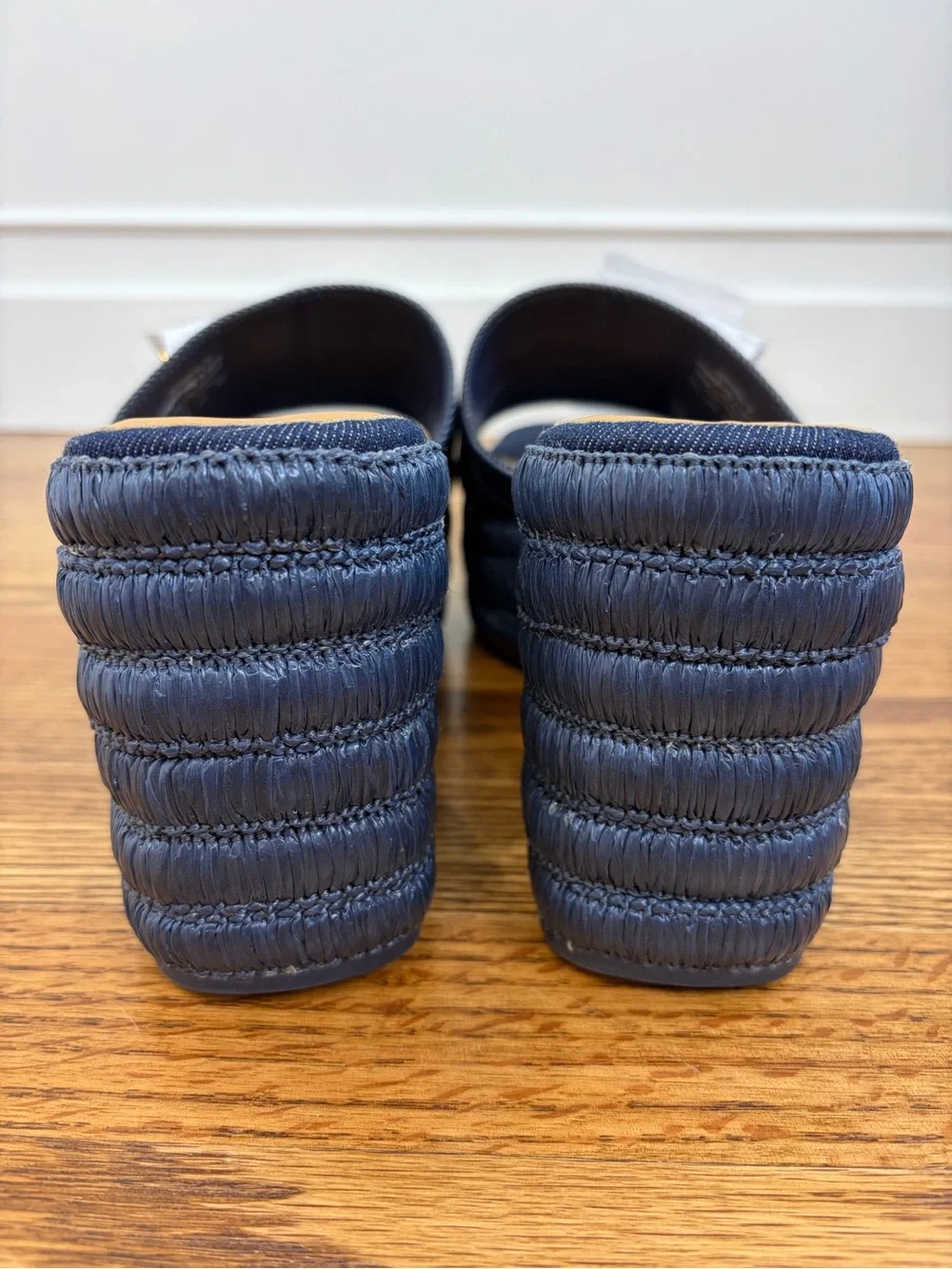 NEW SARTO Torino Wedge Platform Slide Sandal in Dark Denim (10)